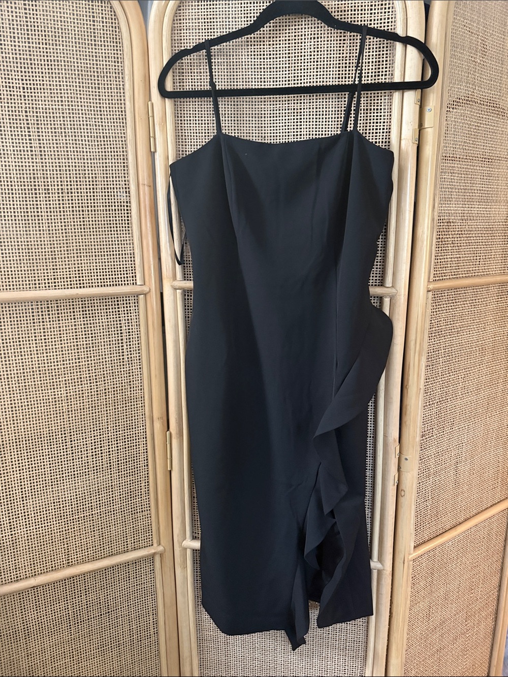 Bardot Black Spaghetti-Strap Ruffle Midi Dress